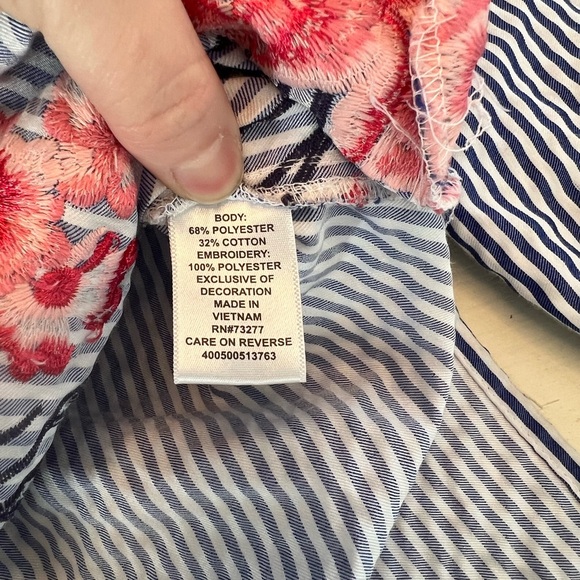 Elle Womens 2XL Striped 3/4 Off Shoulder Floral Embroidered Top Blouse - Picture 4 of 4